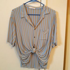 Blue and Yellow Striped Button-up shirt